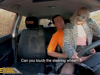Fake Driving School Blonde Marilyn Sugar in Black Stockings dirty film in Car