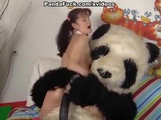 Okouzlující mademoiselle fucks s nepříjemný panda nést