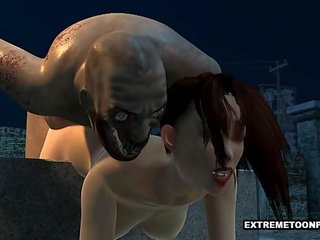 Séduisant 3d caractéristique baisée en une graveyard par une zombie