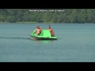 Titted blonde fucked hard in a boat